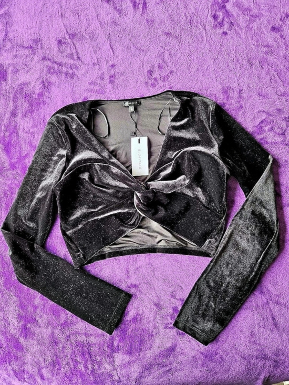 Dynamite Velvet Deep V-Neck Crop Top Black Size Small/Medium